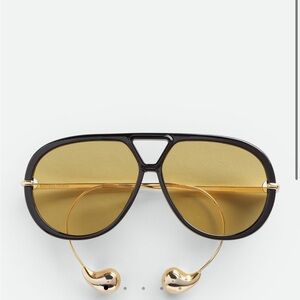 Bottega Veneta Black and Gold Aviator Sunglasses